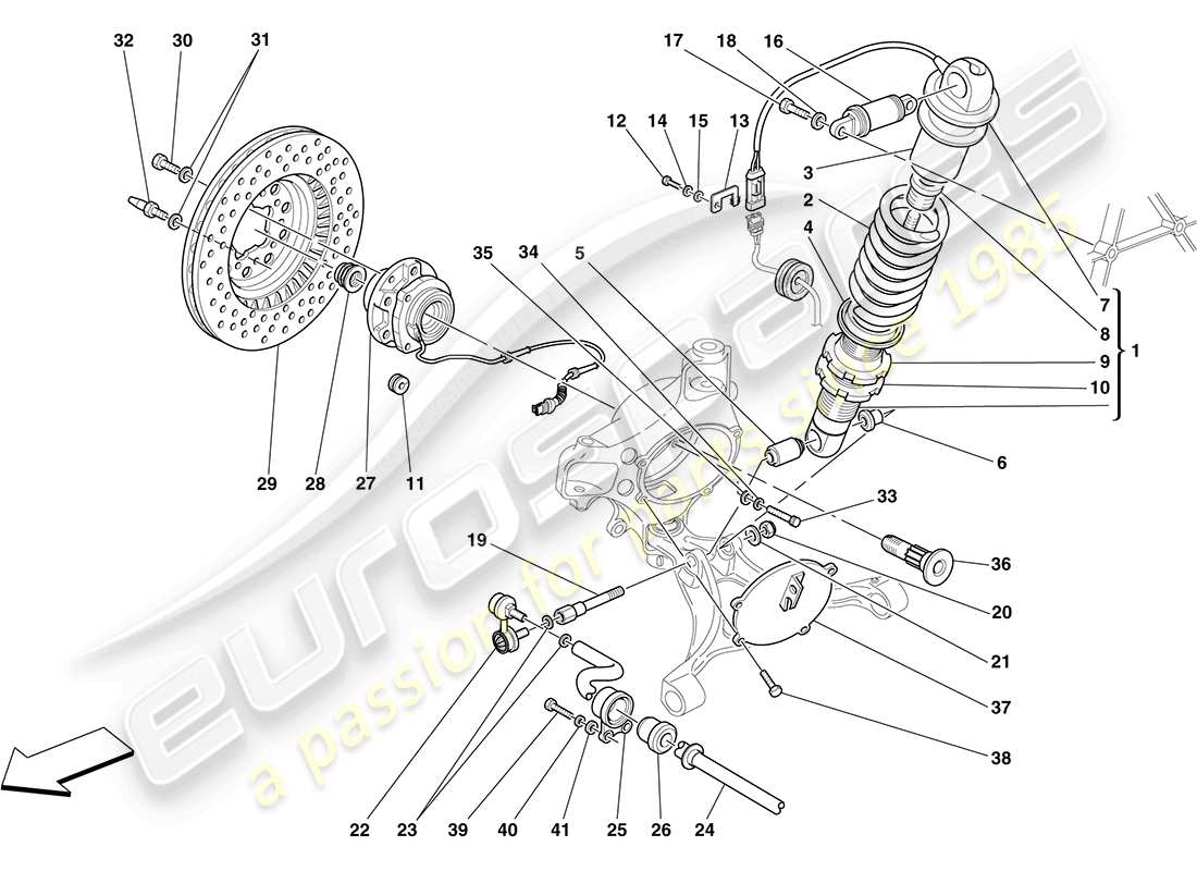 ferrari f430 coupe (rhd) suspensión delantera - amortiguador y disco de freno diagrama de piezas