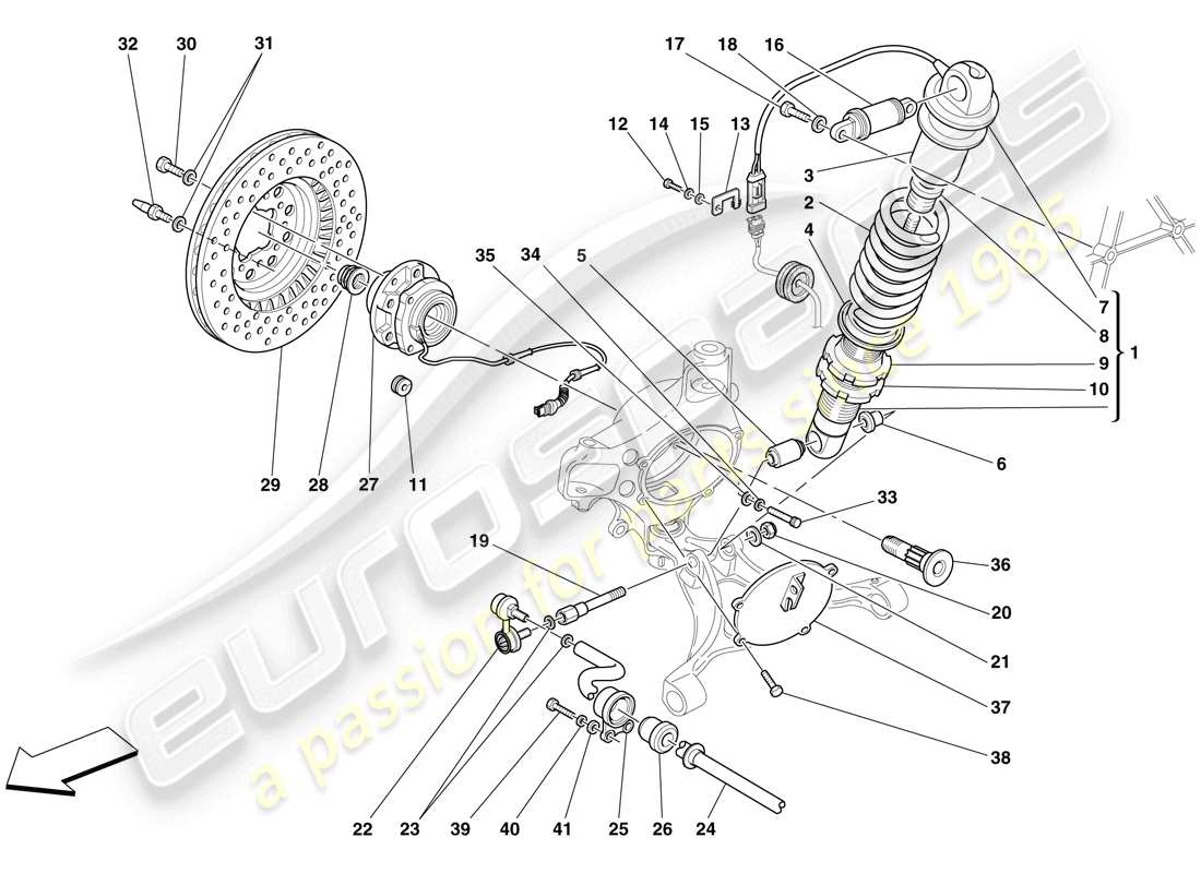 ferrari f430 spider (rhd) suspensión delantera - amortiguador y disco de freno diagrama de piezas