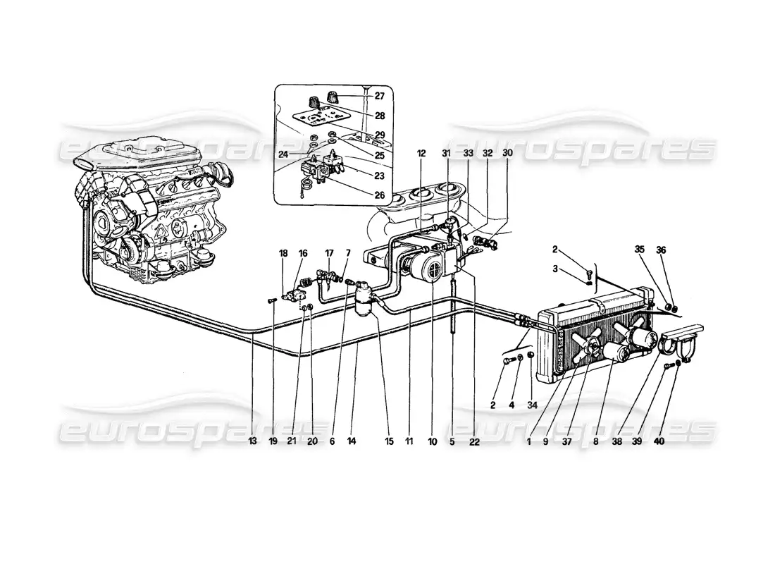 ferrari 308 gtb (1980) sistema de aire acondicionado diagrama de piezas