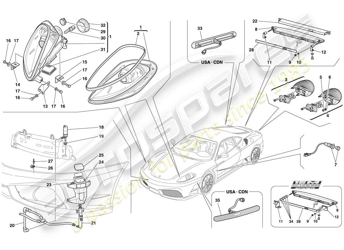 ferrari f430 scuderia spider 16m (usa) faros y luces traseras diagrama de piezas