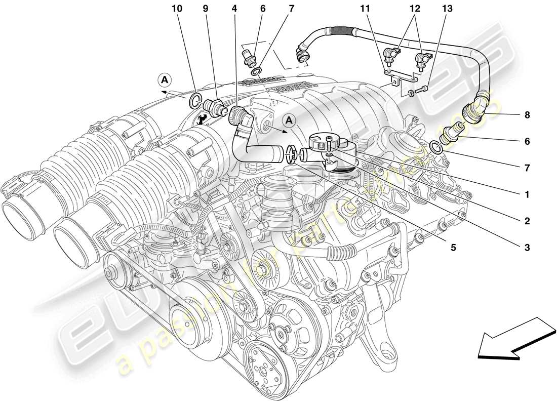 ferrari california (rhd) diagrama de piezas del sistema de recuperación de aceite de vapor