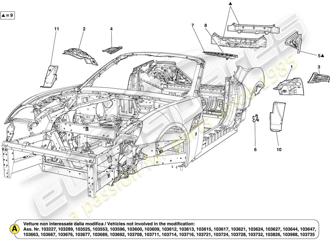 ferrari california (rhd) carrocería trasera y acabado externo diagrama de piezas