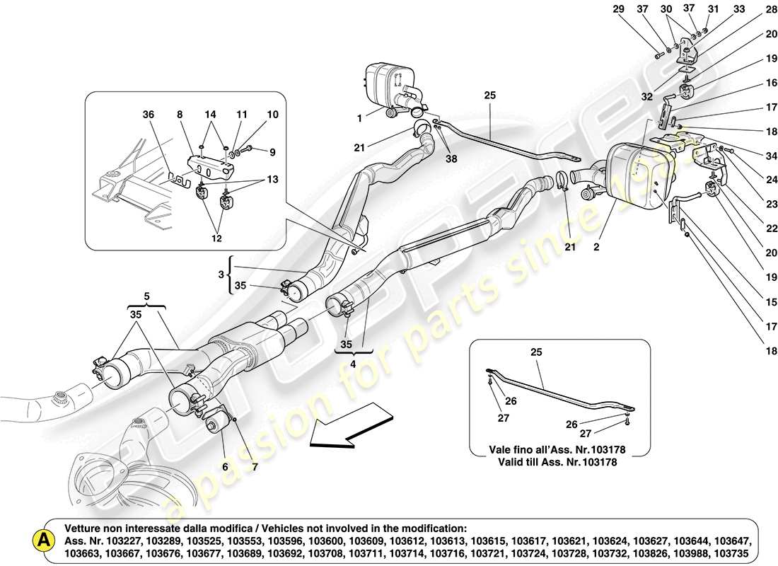 ferrari california (rhd) diagrama de piezas de silenciadores