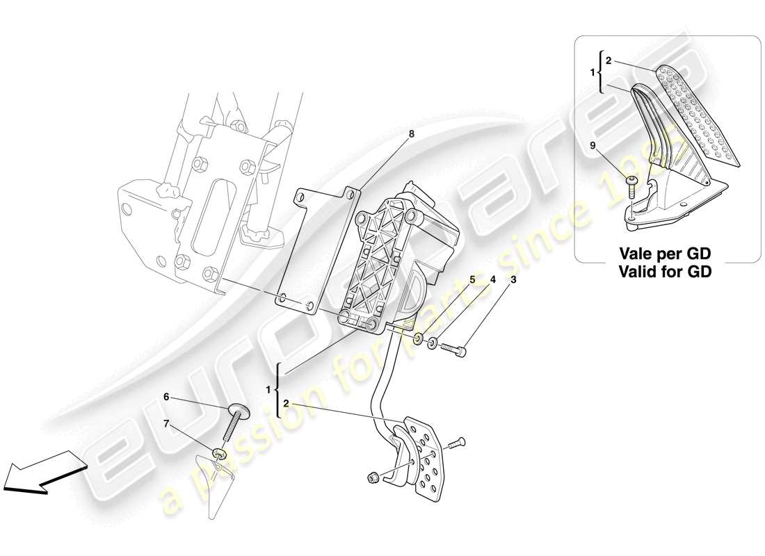 ferrari 612 scaglietti (europe) diagrama de piezas del pedal del acelerador electrónico