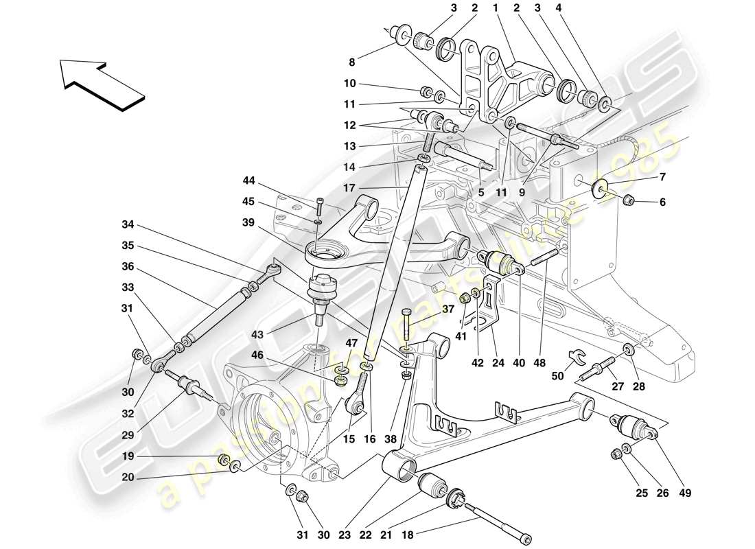 maserati mc12 suspensión trasera - diagrama de piezas de horquillas