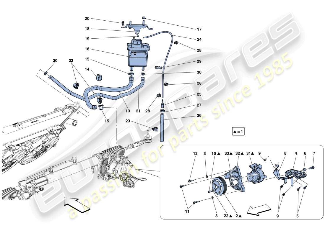 ferrari gtc4 lusso t (usa) diagrama de piezas de la bomba de dirección asistida y depósito