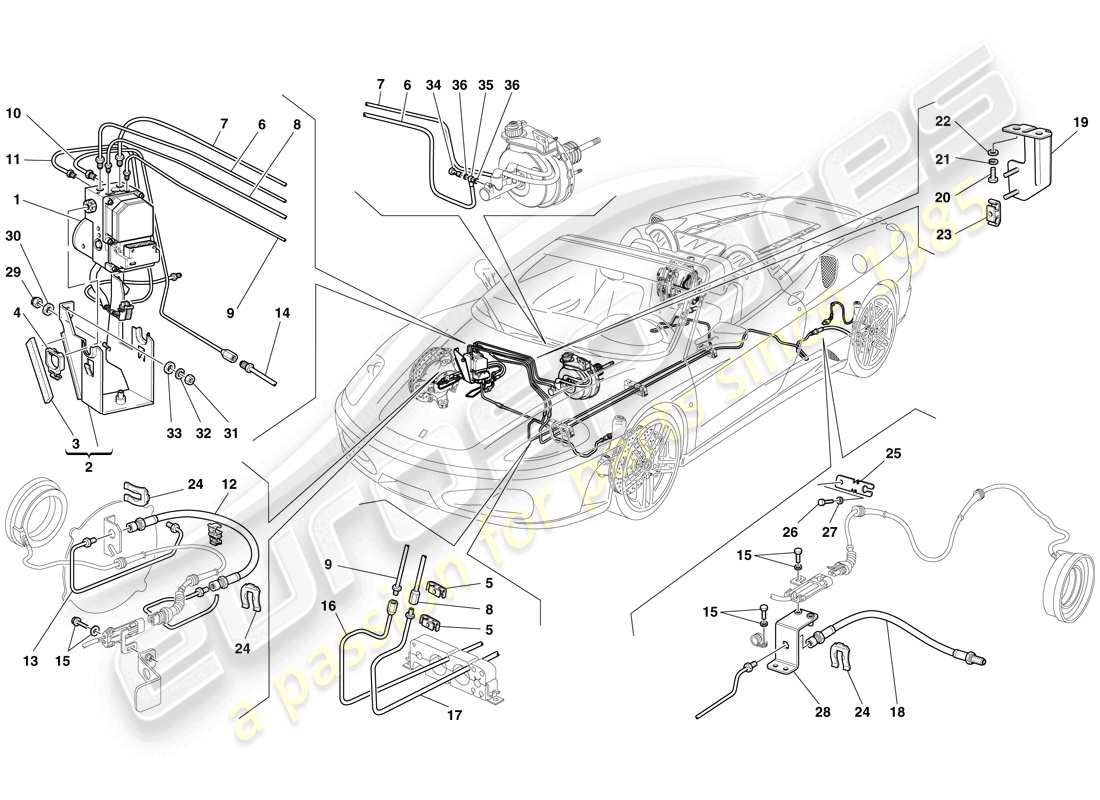 ferrari f430 spider (rhd) diagrama de piezas del sistema de frenos