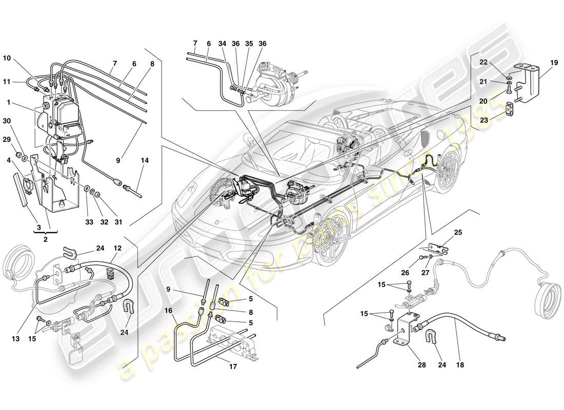 ferrari f430 spider (rhd) brake system diagrama de piezas