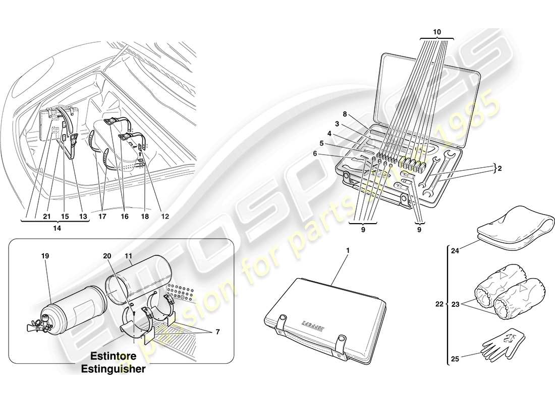 ferrari f430 coupe (rhd) herramientas y accesorios suministrados con el vehículo diagrama de piezas