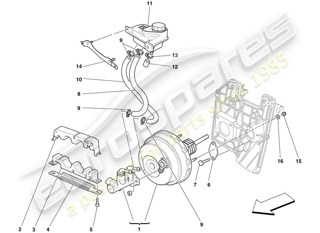 ferrari f430 scuderia (usa) controles de freno y embrague hidráulicos diagrama de piezas