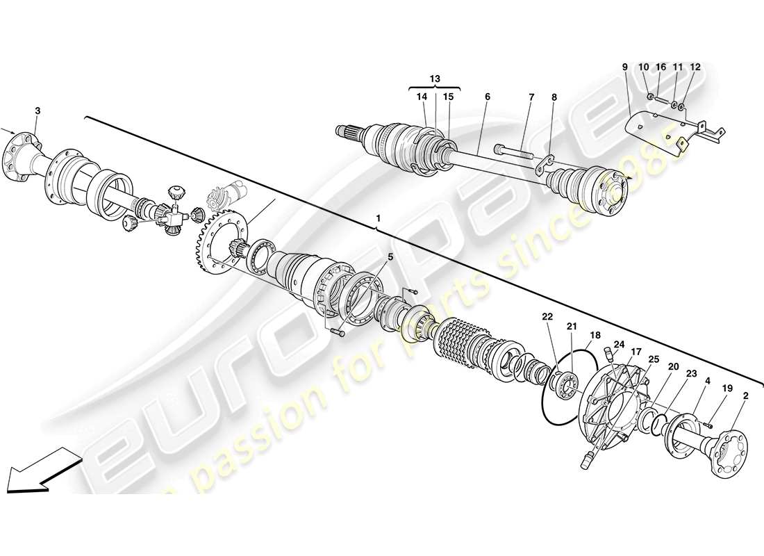 ferrari f430 coupe (rhd) diagrama de piezas del diferencial y del eje