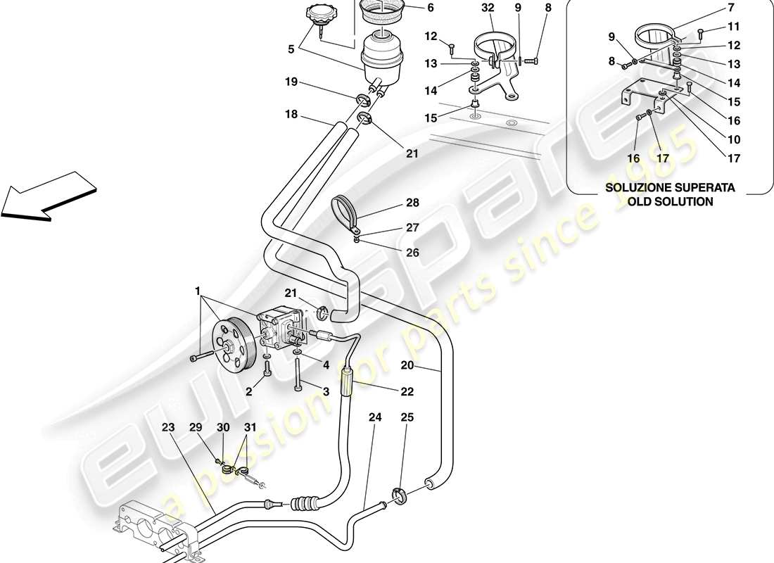 ferrari f430 coupe (rhd) bomba de dirección asistida y depósito diagrama de piezas