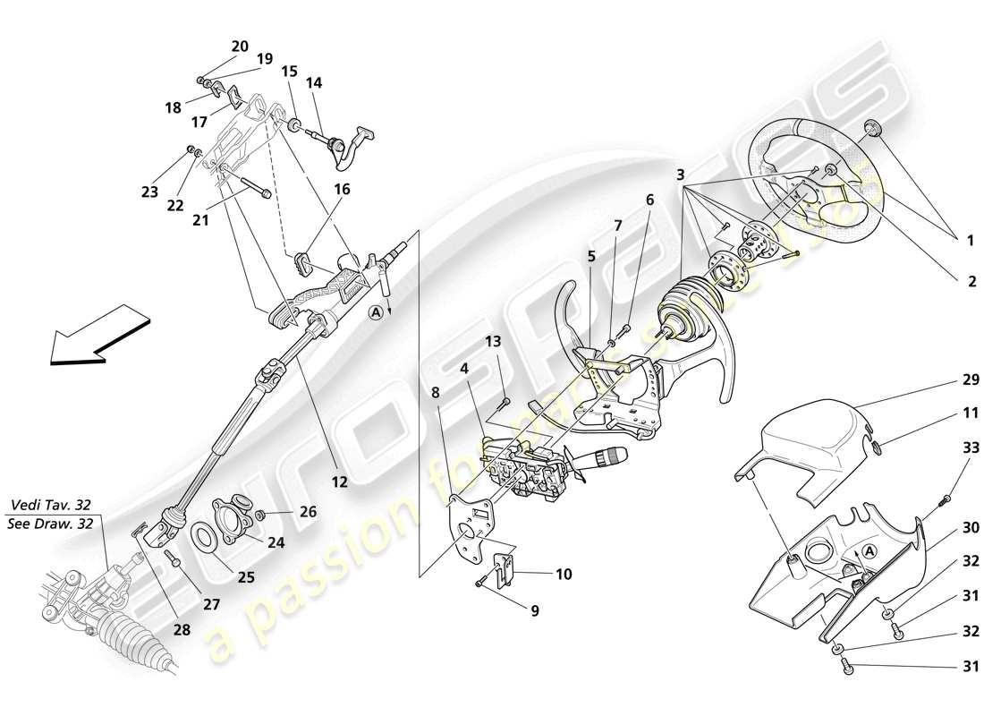 maserati trofeo columna de dirección diagrama de piezas