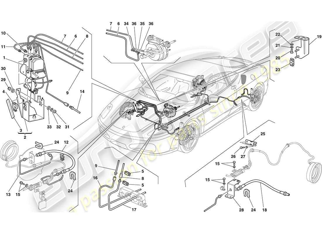 ferrari f430 coupe (rhd) brake system diagrama de piezas