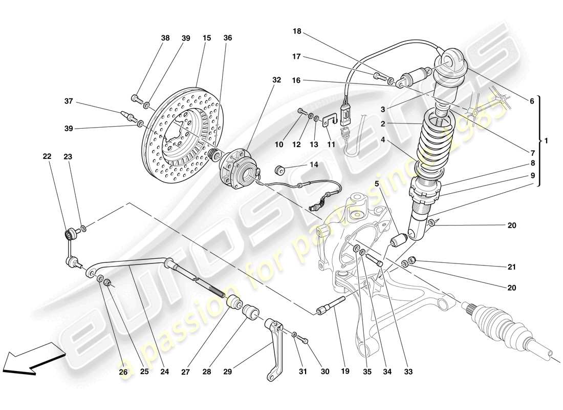 ferrari f430 scuderia (rhd) suspensión trasera - amortiguador y disco de freno diagrama de piezas