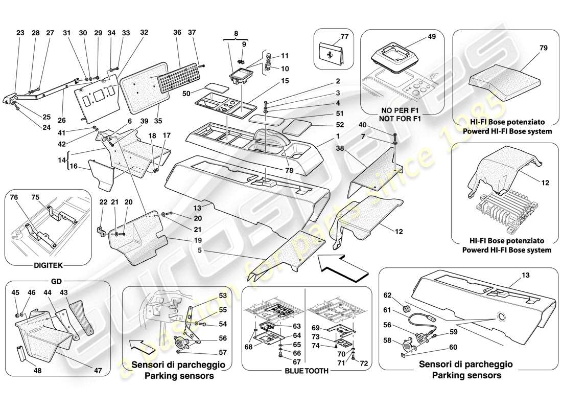 ferrari f430 spider (usa) túnel - subestructura y accesorios diagrama de partes