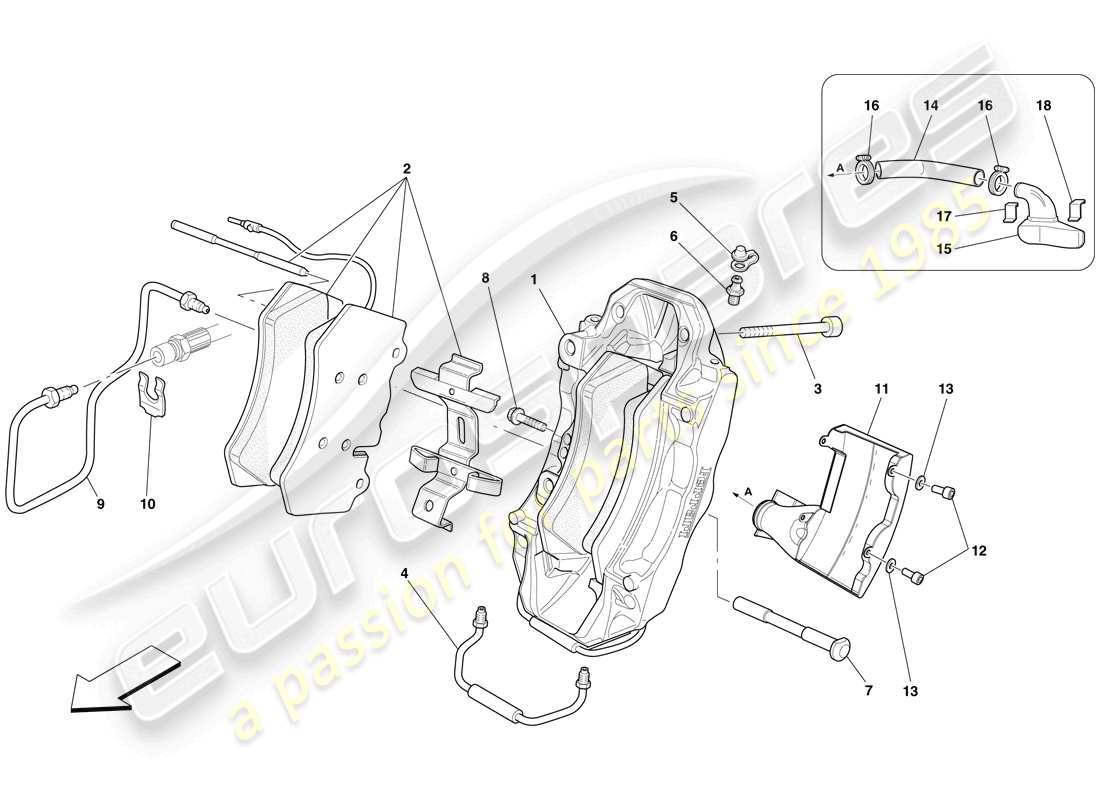 ferrari 599 gto (europe) diagrama de piezas de la pinza de freno delantero
