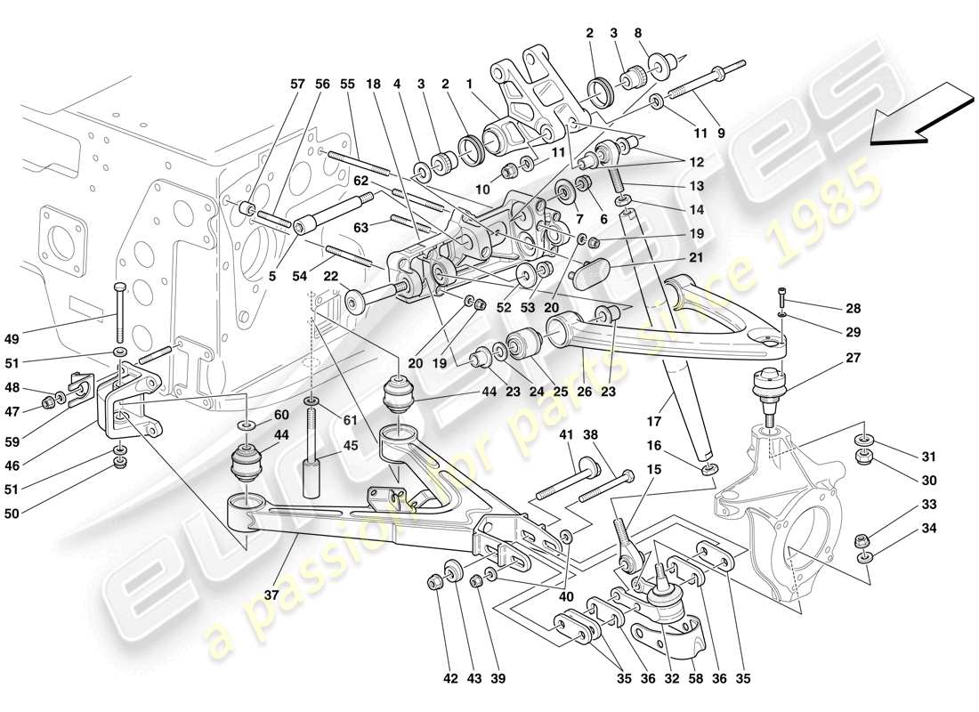 maserati mc12 suspensión delantera - diagrama de piezas de horquillas
