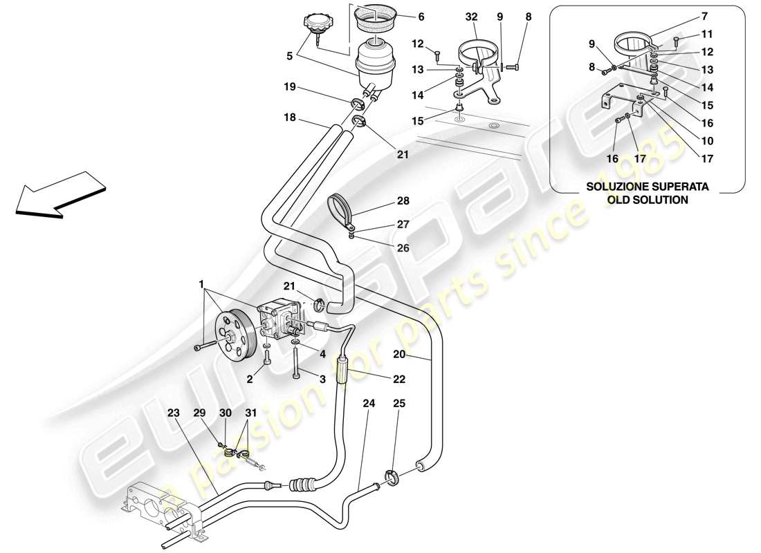 ferrari f430 spider (europe) bomba de dirección asistida y depósito diagrama de piezas