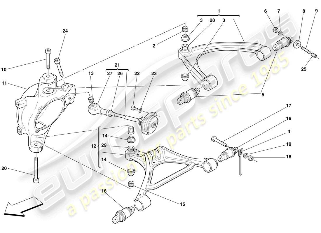 ferrari f430 scuderia (rhd) suspensión trasera - brazos diagrama de piezas