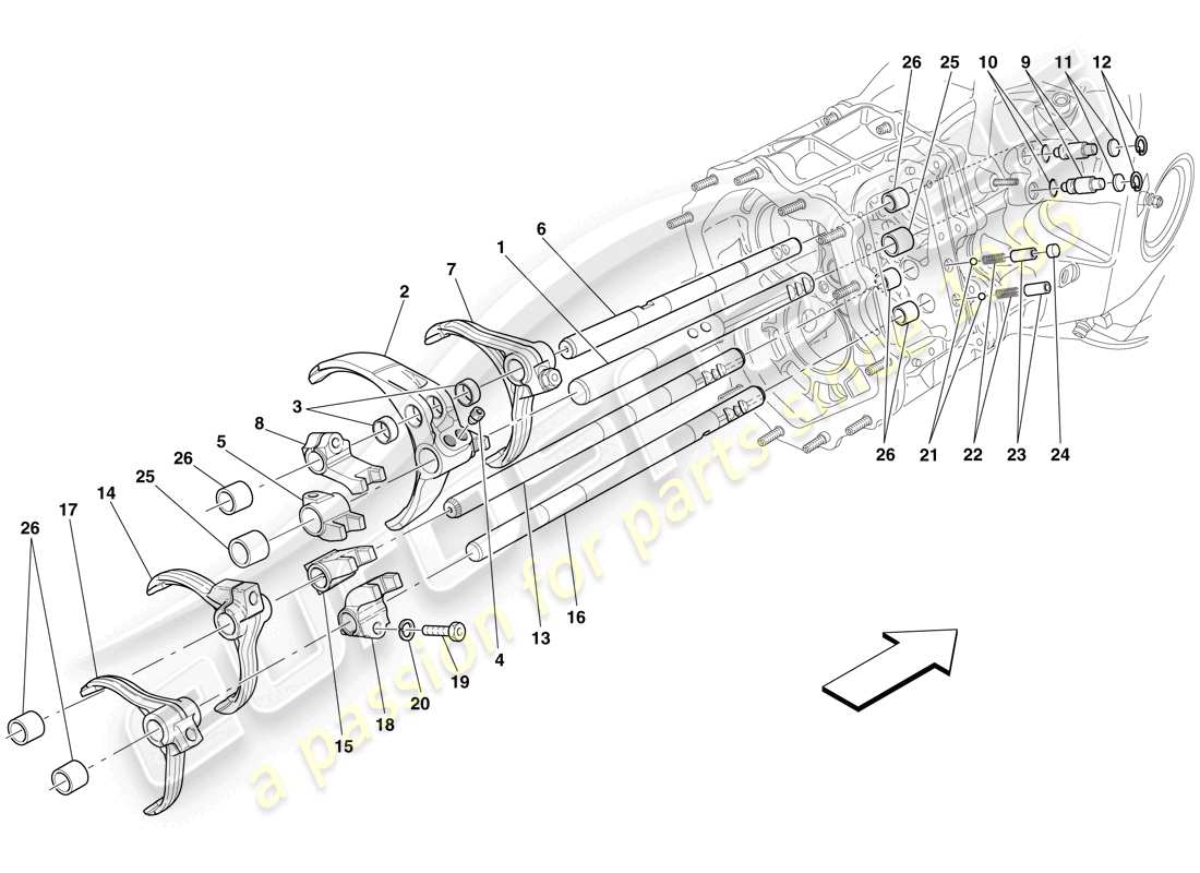 maserati mc12 inner gearbox controls diagrama de piezas