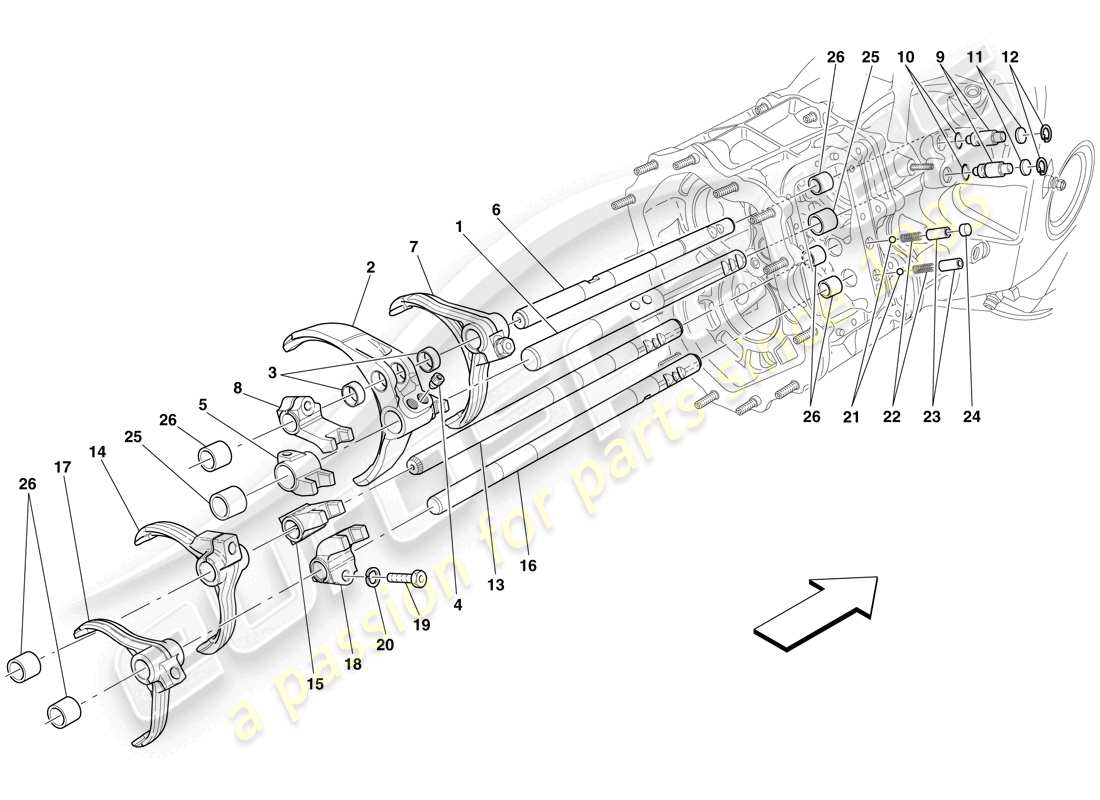 maserati mc12 diagrama de piezas de los controles internos de la caja de cambios