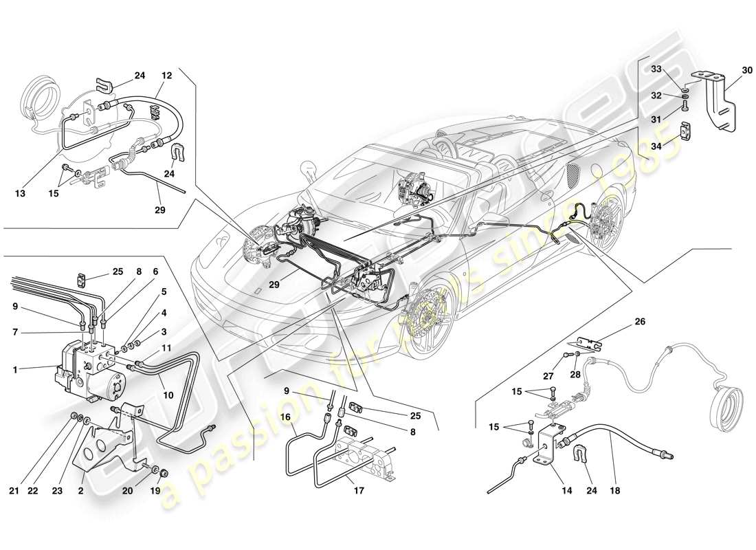 ferrari f430 spider (rhd) diagrama de piezas del sistema de frenos