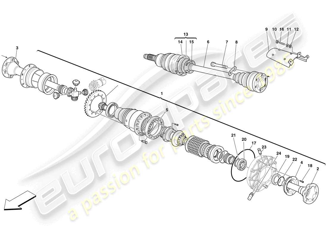 ferrari f430 spider (rhd) diagrama de piezas del diferencial y del eje