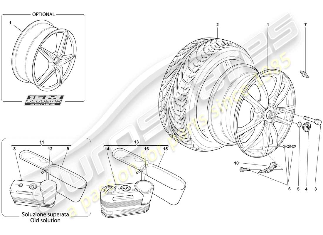 ferrari f430 scuderia (rhd) diagrama de piezas de ruedas