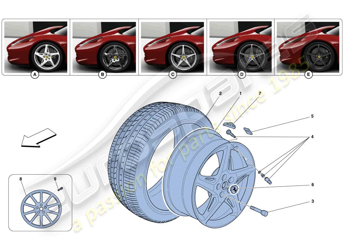 ferrari 458 spider (rhd) diagrama de piezas de ruedas