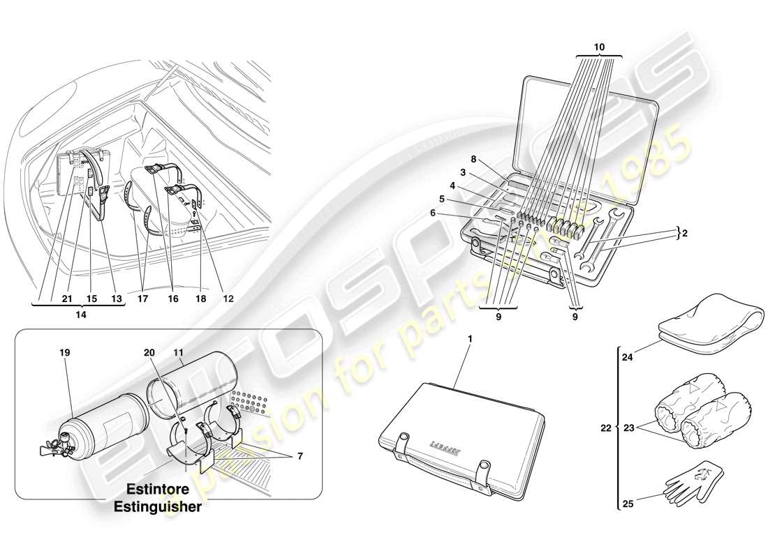 ferrari f430 spider (rhd) herramientas y accesorios suministrados con el vehículo diagrama de piezas