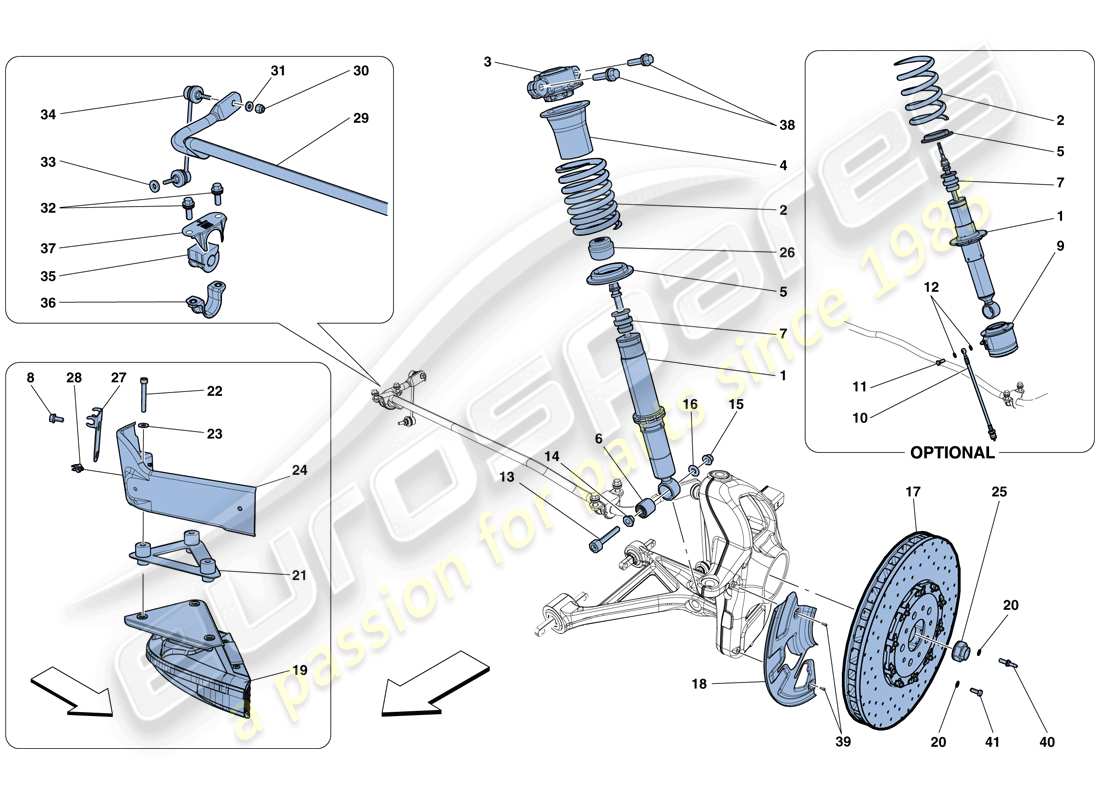 ferrari f12 tdf (rhd) suspensión delantera - amortiguador y disco de freno diagrama de piezas