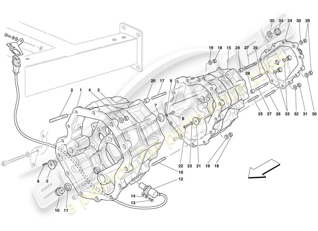 maserati mc12 caja de cambios - parte trasera carcasa y tapa caja de cambios diagrama de piezas
