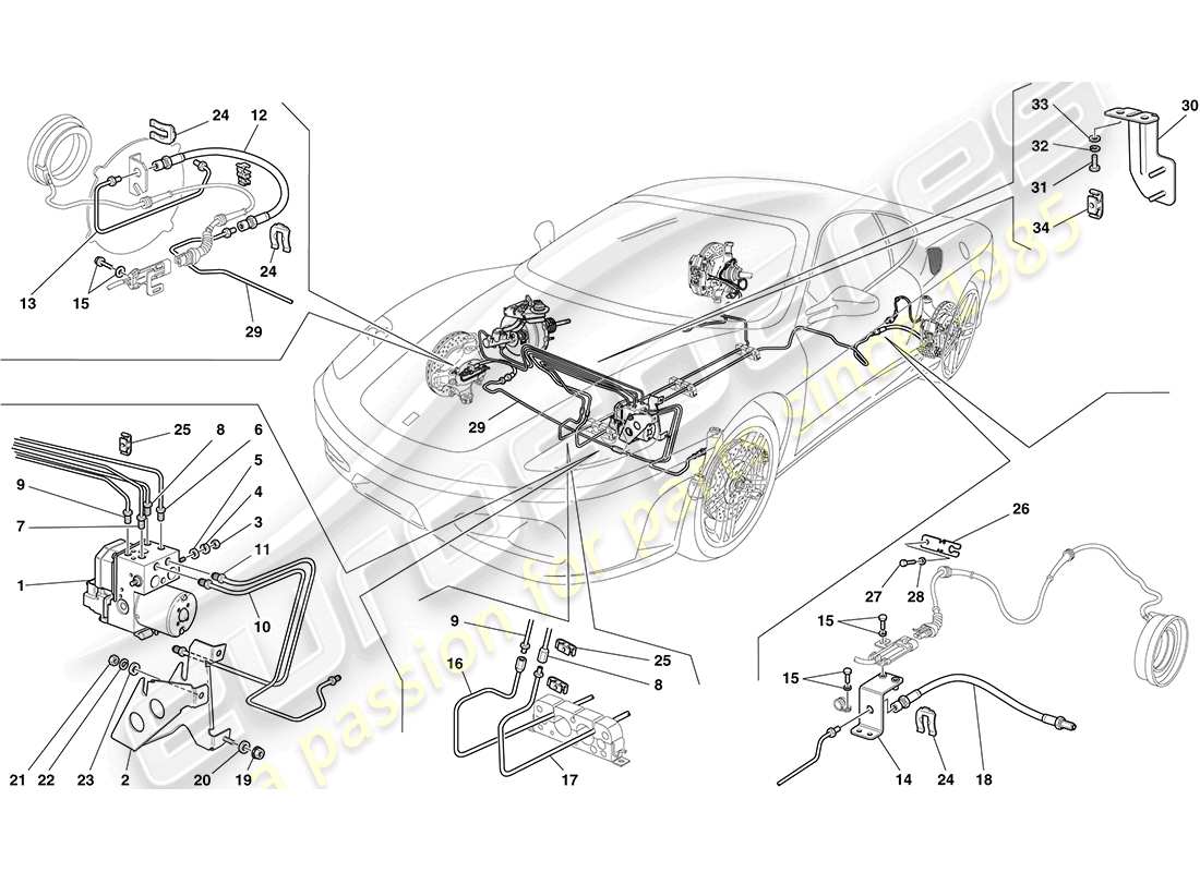ferrari f430 coupe (rhd) brake system diagrama de piezas