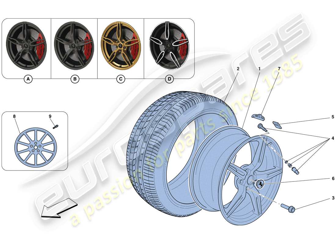 ferrari 458 speciale aperta (usa) diagrama de piezas de ruedas