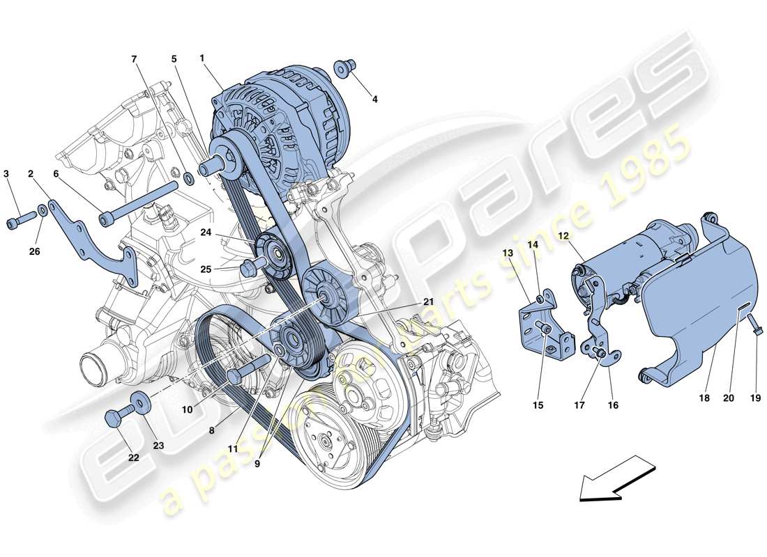 ferrari 458 spider (rhd) alternador - motor de arranque diagrama de piezas