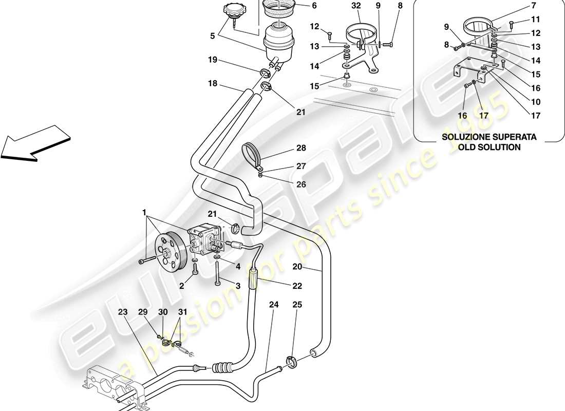 ferrari f430 coupe (europe) diagrama de piezas de la bomba de dirección asistida y depósito