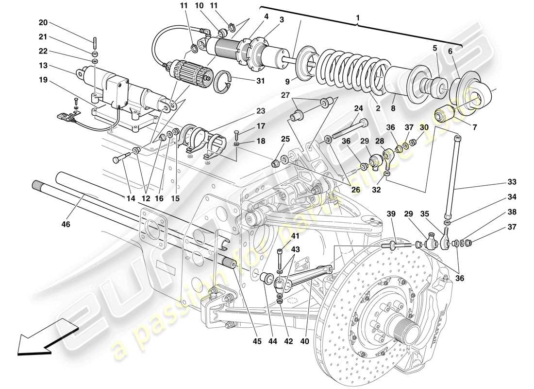 maserati mc12 suspensión delantera - amortiguador y barra estabilizadora diagrama de piezas