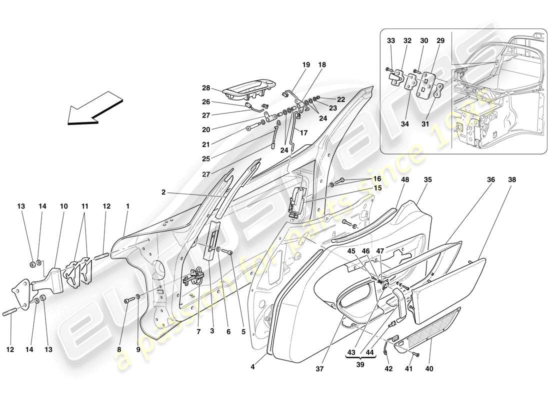 maserati mc12 puertas - mando de apertura, marcos y revestimientos diagrama de piezas