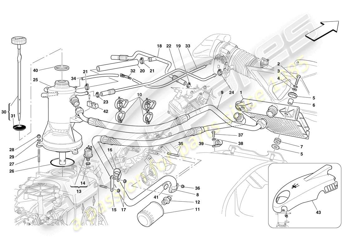 maserati mc12 sistema de lubricación y sistema de soplado diagrama de piezas