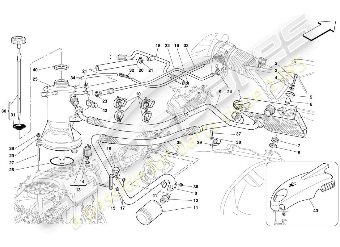 maserati mc12 diagrama de piezas del sistema de lubricación y del sistema de soplado