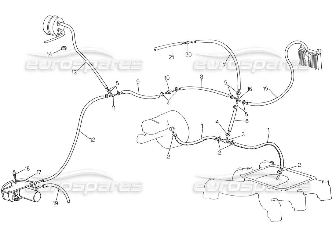 maserati karif 2.8 diagrama de piezas del sistema de evaporación (dirección derecha sin sonda lambda)