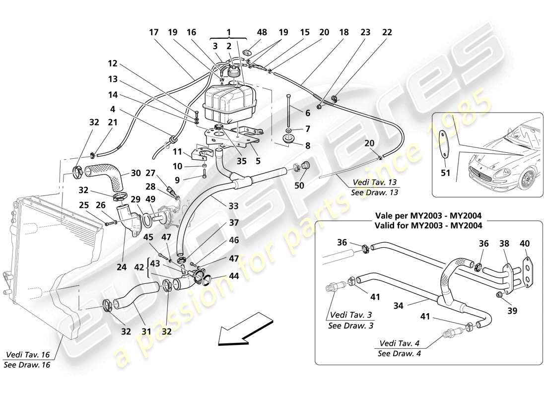 maserati trofeo nourice - diagrama de piezas del sistema de enfriamiento