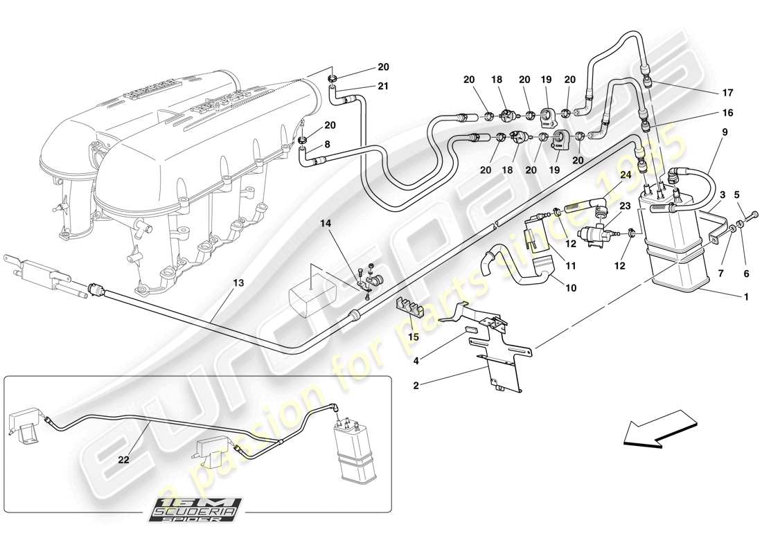 ferrari f430 scuderia spider 16m (europe) diagrama de piezas del sistema de control de emisiones evaporativas