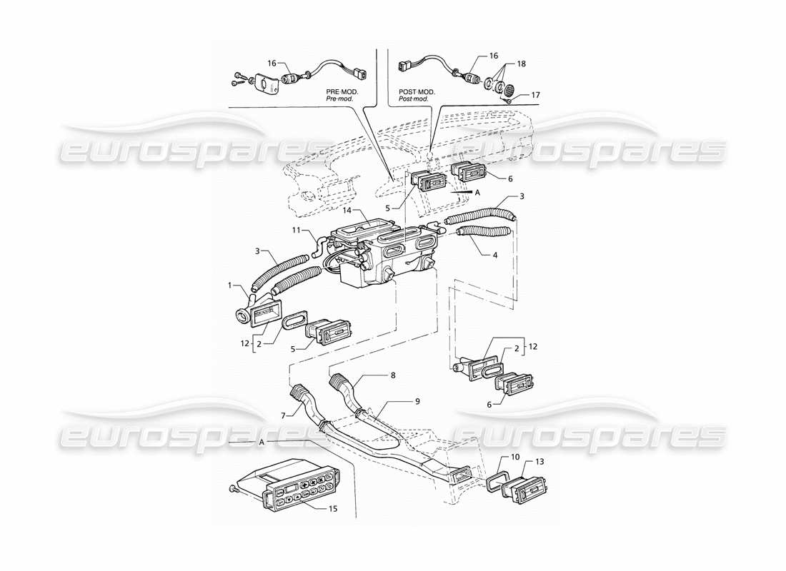 maserati qtp v8 (1998) ventilación del compartimiento de pasajeros (lhd) diagrama de piezas