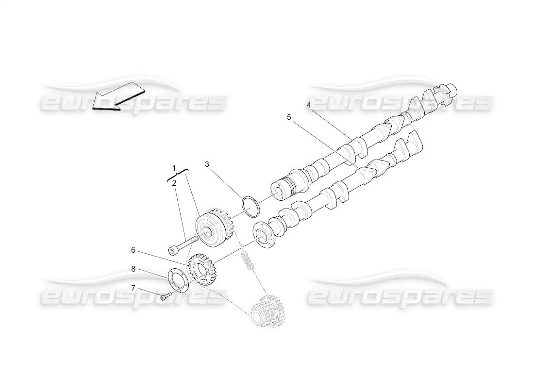 maserati qtp. (2011) 4.2 auto diagrama de piezas de los árboles de levas de la culata del cilindro derecho