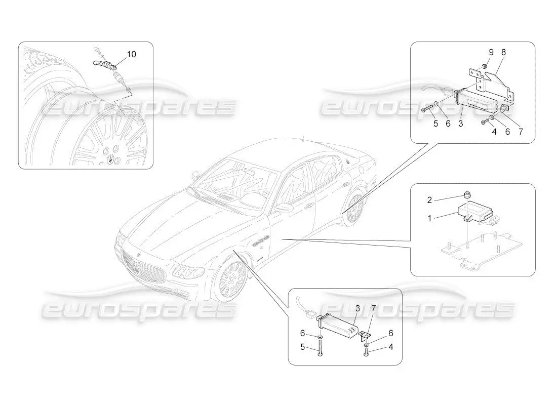 maserati qtp. (2011) 4.7 auto sistema de control de presión de neumáticos diagrama de piezas