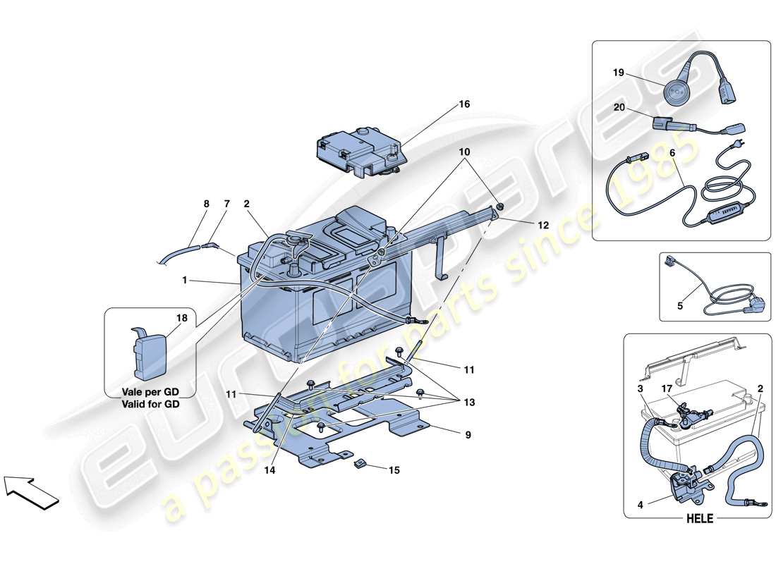 ferrari 488 gtb (rhd) diagrama de piezas de la batería