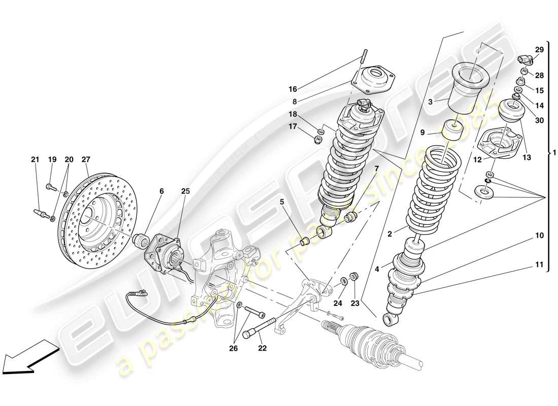 ferrari 599 sa aperta (rhd) suspensión trasera - amortiguador y disco de freno diagrama de piezas