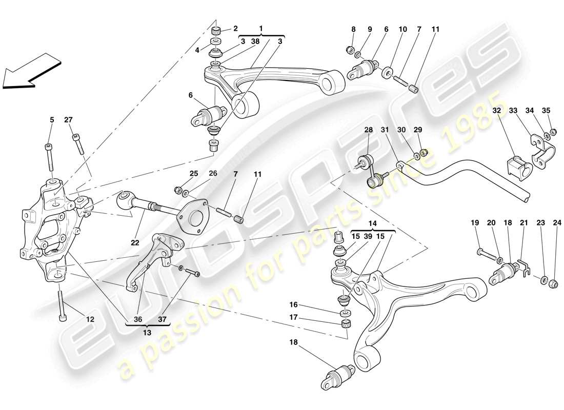 ferrari 599 gto (usa) suspensión trasera - brazos y barra estabilizadora diagrama de piezas
